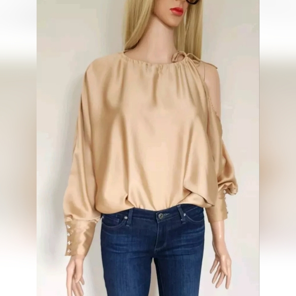 ZARA GOLD RHINESTONES BUTTONS SILKY FLOWY SATIN BLOUSE ONE SHOULDER TOP SMALL S - Picture 11 of 12
